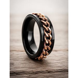 Black Rose Gold Cuban Link Spin Ring